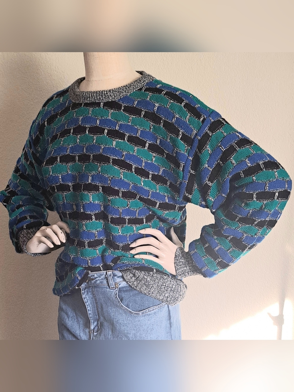 Vintage Jordache 3D Textured Knit Grandpa Sweater XL Made in USA 90s Retro